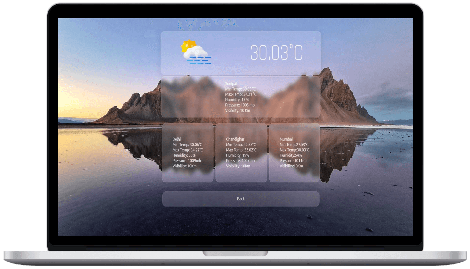 A device showing screenshot of weather app